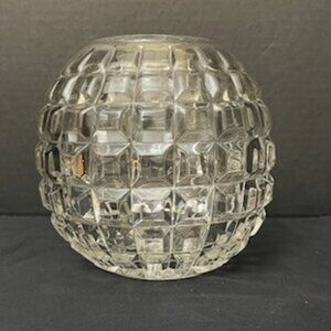 Vtg Duncan Miller Clear Glass Bowl Vase Candle Holder Cube Block Beveled Buttons